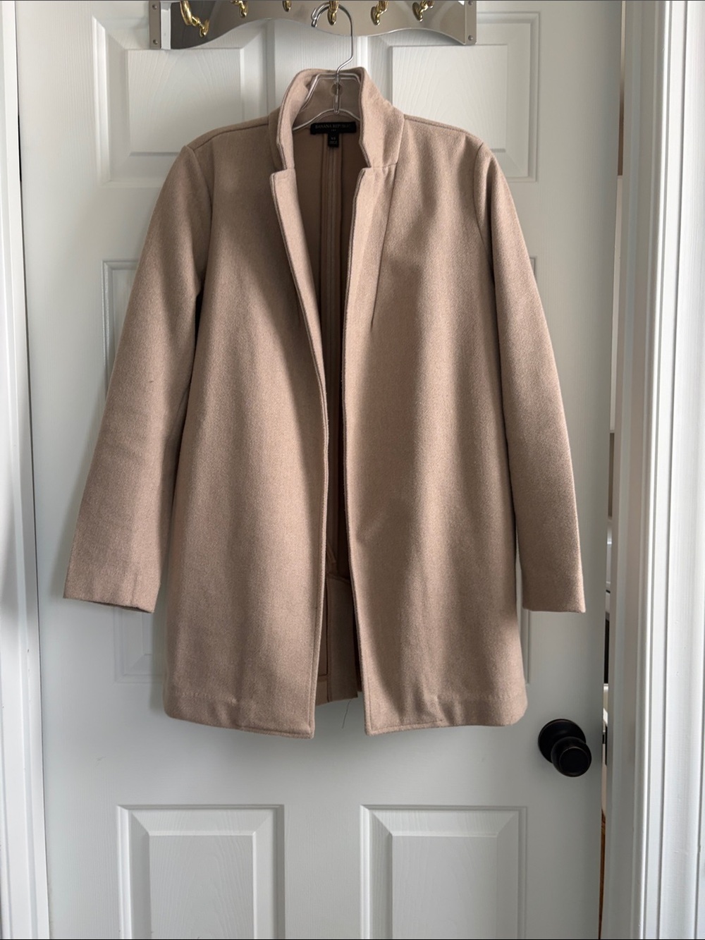 Banana Republic Taupe Collarless Wool-Blend Trench Coat